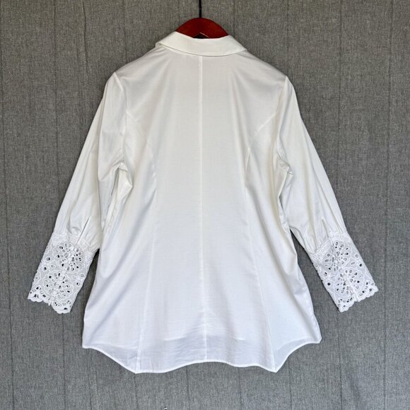 Soft Surroundings White Long Sleeve Embroidered Lace Cuff Button Front Tunic Top - Picture 6 of 14